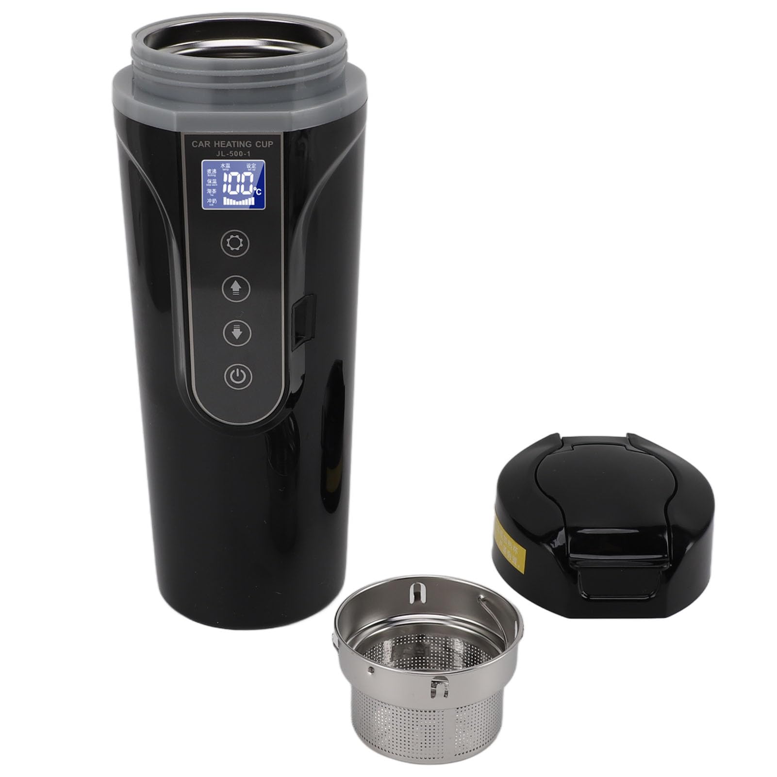 Taza Calefactora para Coche, Hervidor Eléctrico para Coche de 12V, 24V, 96W, 500ml para Uso en Coche (BLACK)