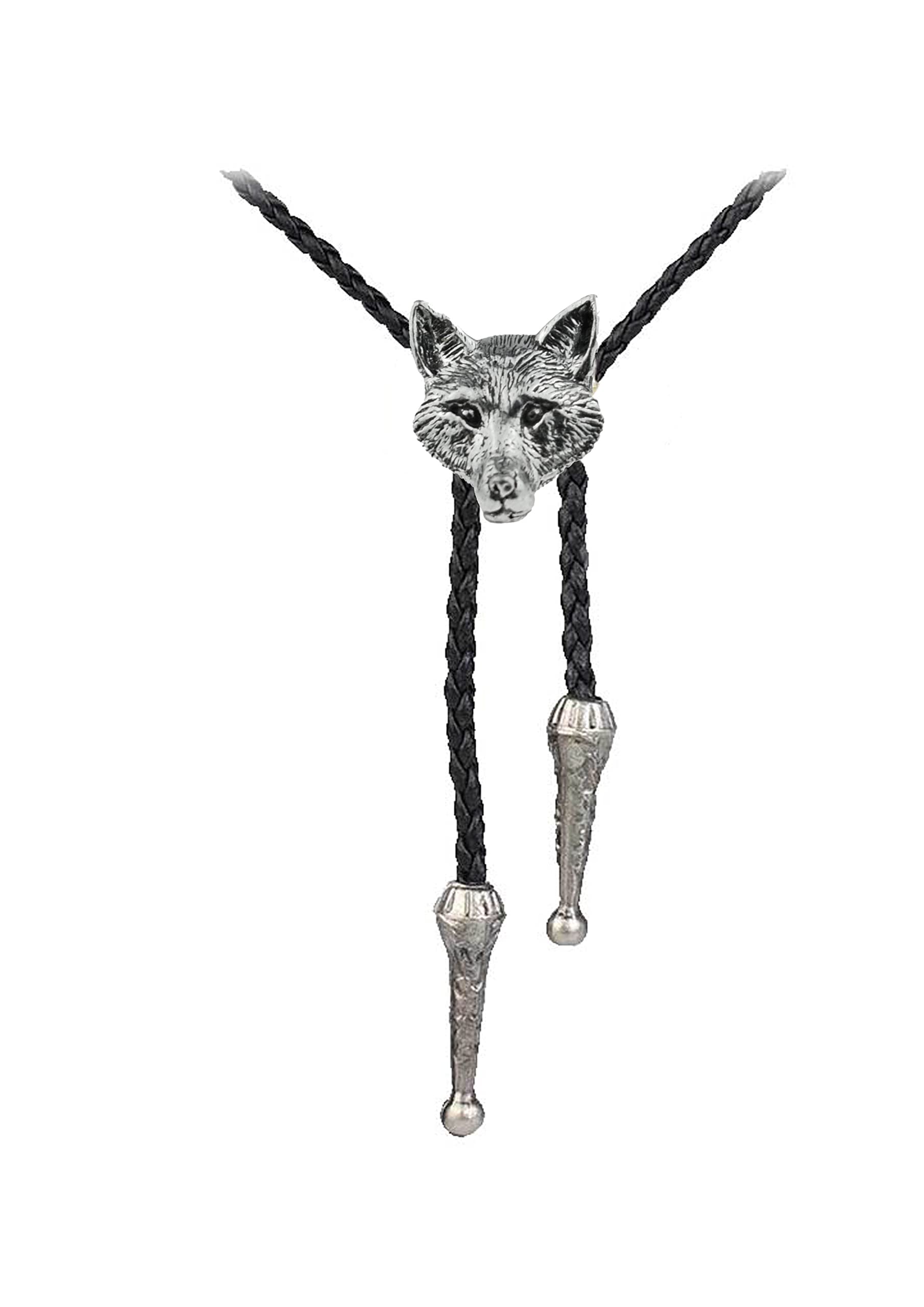 Hand Creations Unisex Silver / Black Pewter Fox Head Necklace Western Cowboy Necktie Bola Bolo Tie Codea72 Line Dancing Cowboy Wild West