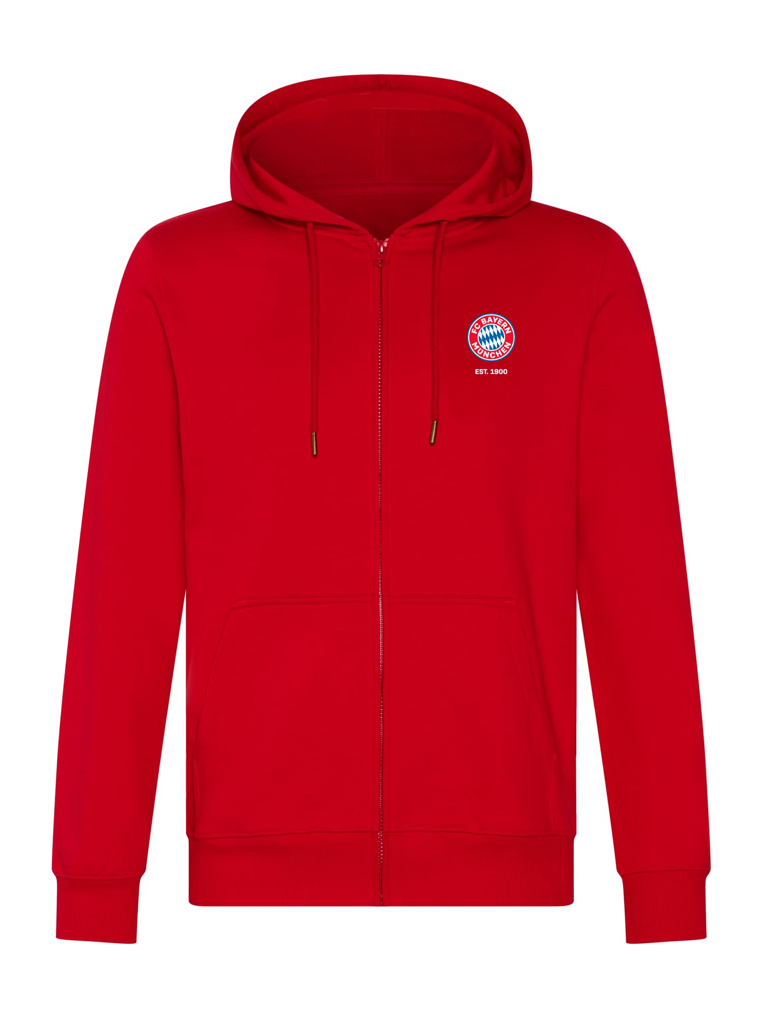 FC Bayern München ZipIHoodie Essential für Herren (Größe S, Rot) I Kapuze mit Kordelzug & gesticktem Logo I Sportbekleidung mit durchgehendem Reißverschluss I Offiziell lizenziert