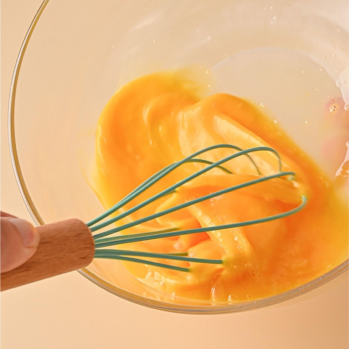 Frusta da Cucina Sbattitore Manuale Frullino for Uova in Silicone Manuale con Manico in Legno Portatile Cottura for Classico A Palloncino Frullatore Efficiente(White)