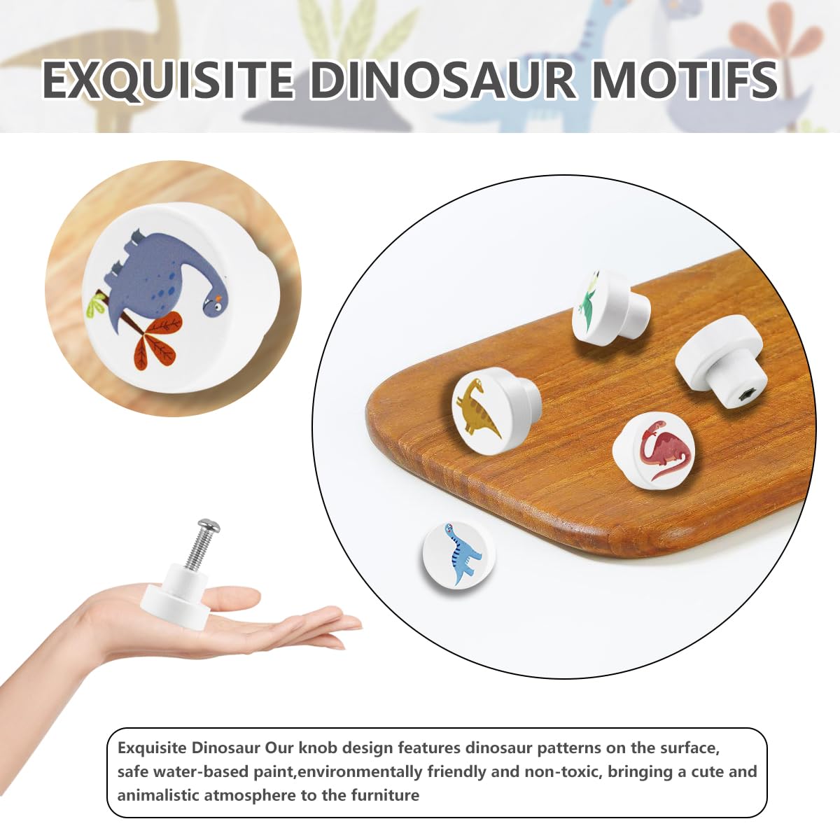 12 Pièces Boutons de Tiroir pour Enfant, Boutons de Meuble Enfant Boutons de Meubles Ronds à Motif Dinosaure de 35 MM avec Vis pour Tiroirs, Placards, Commodes dans la Chambre des Enfants