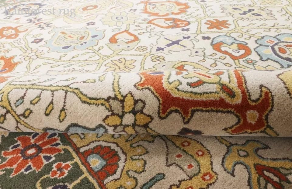 Tapete oriental tradicional artesanal de lana 9x12 beige miniatura 5