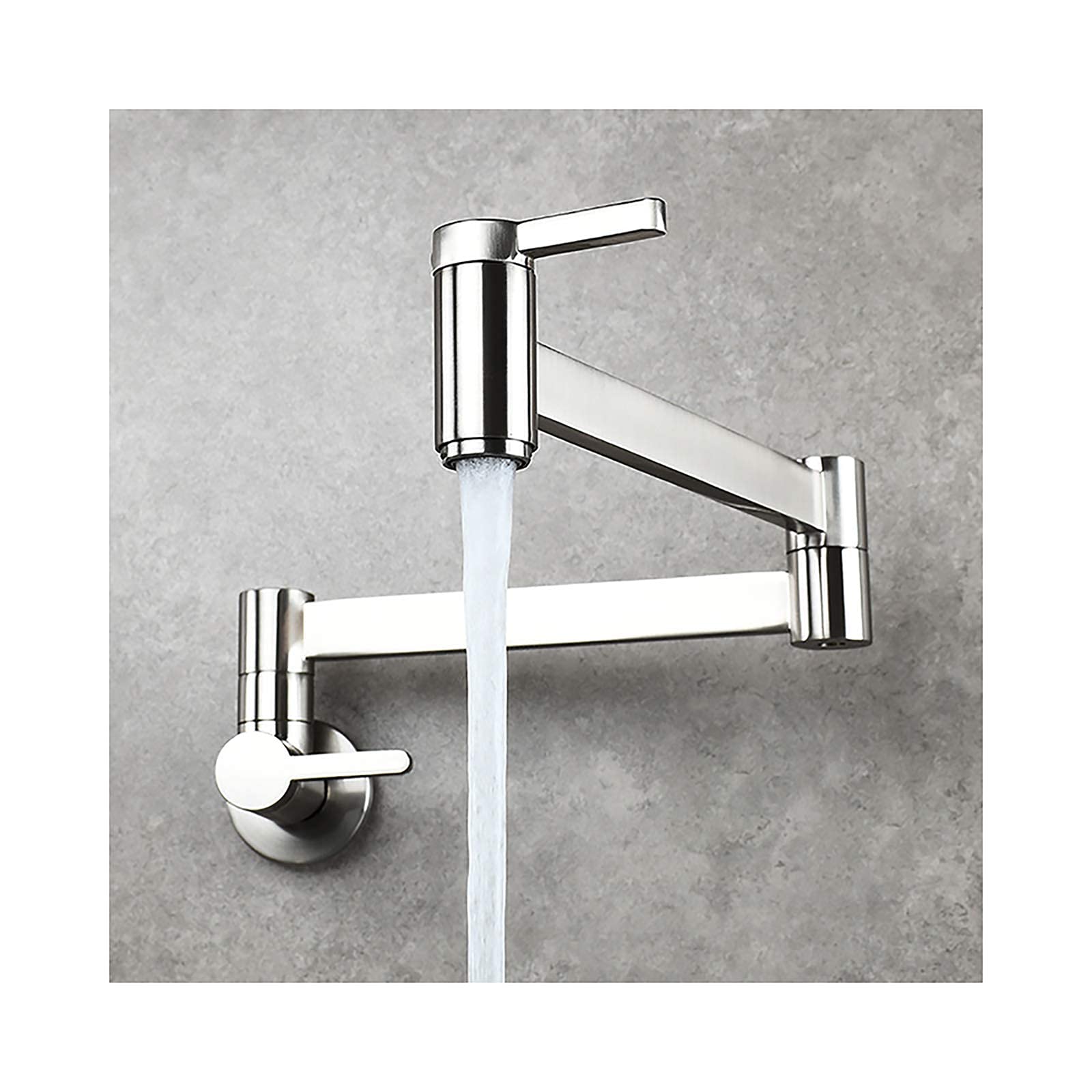 Yjyjy Brushed Nickel Faucets,Kitchen Tap Brass Cold Water Taps Folding Pot Filler With Joint Swing Arm, Wall Mount Sink Faucet Handle Single Hole Kitchen Faucet