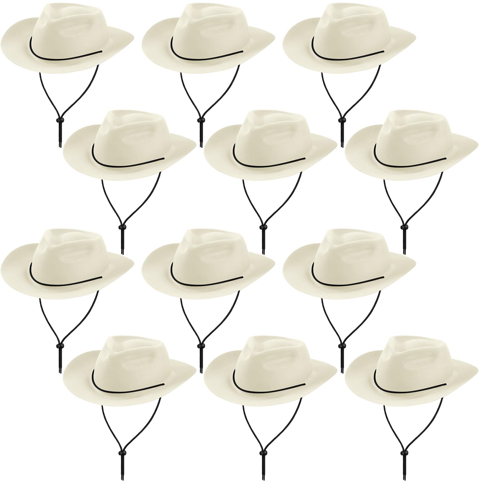 Hicarer 12 Pieces Disposable Plastic Cowboy Hat Set for Party Felt Wide Brimmed Western Cowgirl Hat for Men Women