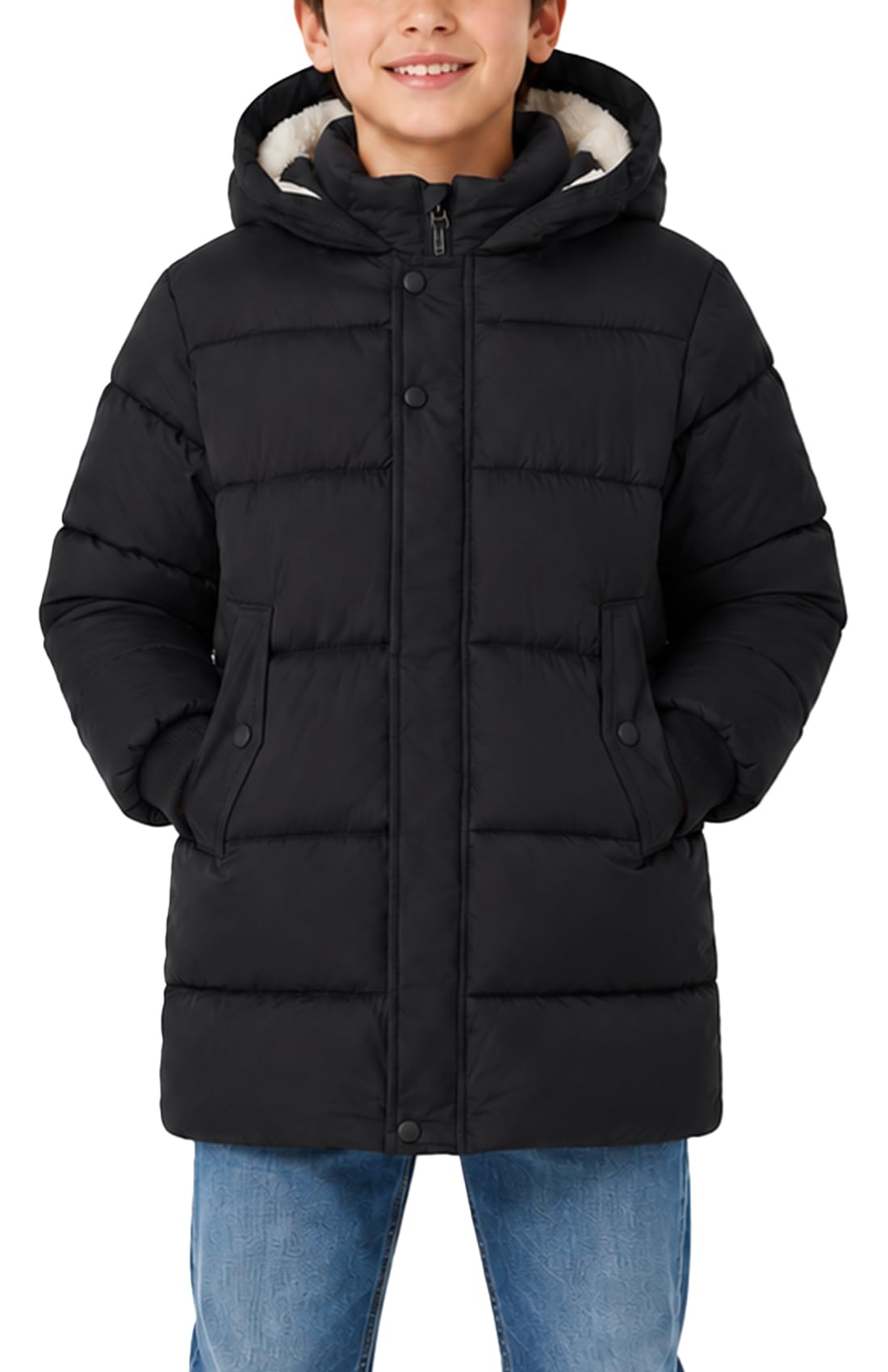 SEAUR Piumino per bambini, con cappuccio, con cerniera, imbottito, invernale, per ragazze e ragazzi, caldo | Cappotto foderato in pile caldo trapuntato lungo bambini giacca trapuntata