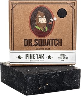 Dr. Squatch Pine Tar Soap – Mens Soap with Natural Woodsy Scent and Skin Scrub Exfoliation – Black Soap Bar Handmade with Pine Tar, Olive, Coconut Organic Oils in USA