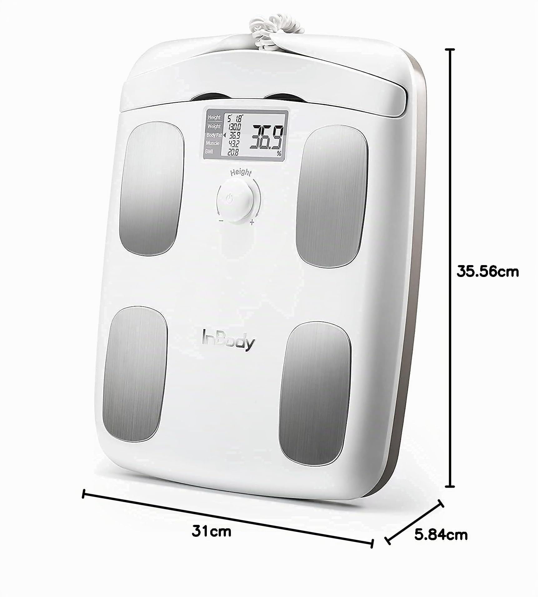 InBody Dial H20 Körperfettwaage - InBody Waage für Körpergewicht, Fettanteil und Muskelmasse - Gym Zubehör für Männer & Frauen, Körperfettmessgerät - Bluetooth-verbunden, weiches Weiß