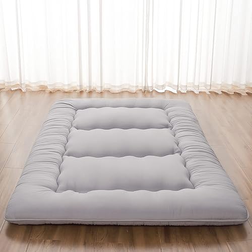 Miniatura 13 de Colchón japonés de suelo, colchón futón con bolsa de almacenamiento portátil, enrollable, grueso, de tatami, para campamento, habitación de Flor