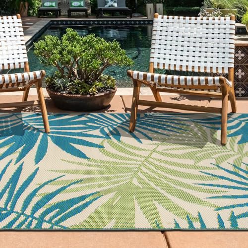 Rugshop Lanai Modern Floral Reversible Crease-Free Waterproof Premium Recycled Plastic
