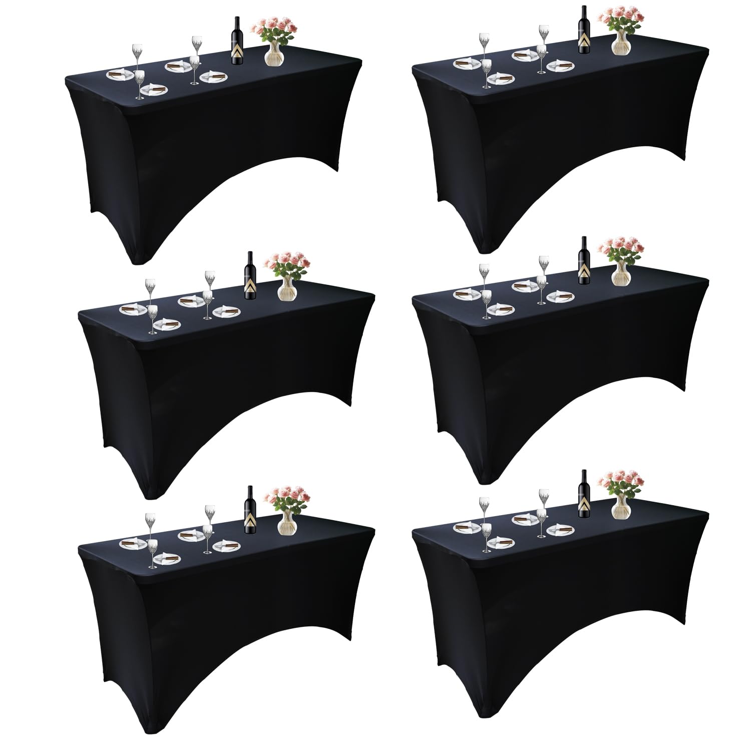 Lot De 6 Nappes élastiques REWOMC - Noir 1,8m - Infroissables, Avec Volants