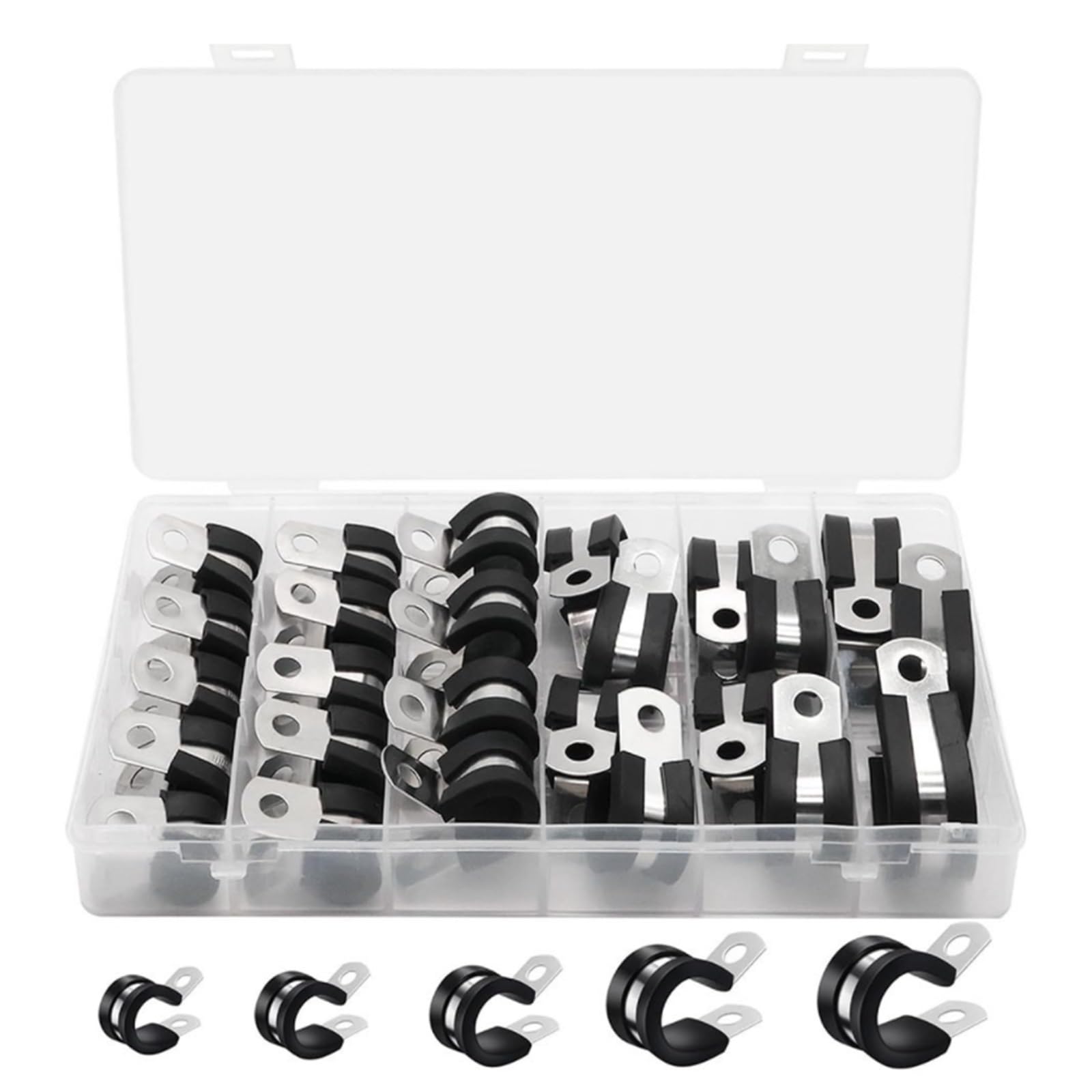 4set Cable Clamp Assortment Kit Stainless Steel in 5 Sizes 1/4In 5/16In 3/8In 1/2In 3/4In Automotive Wire Pipe Clamps for Wire Rope