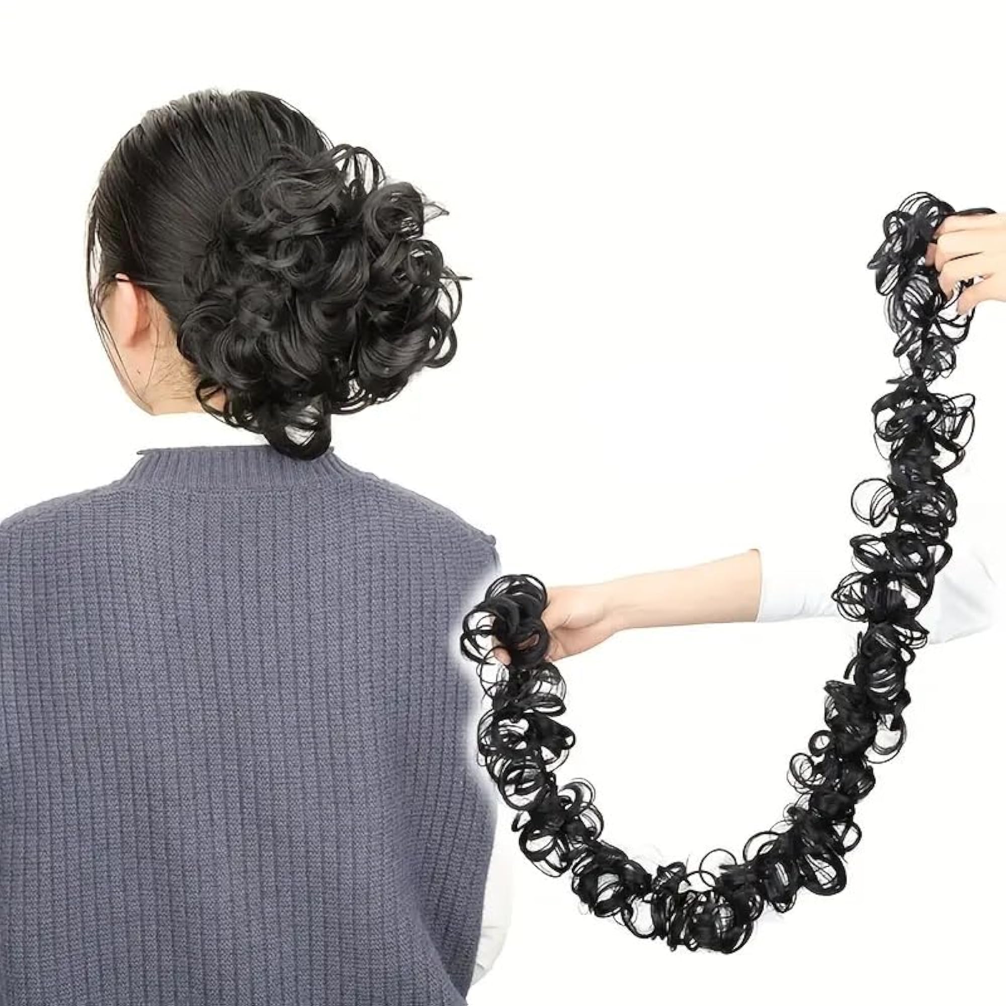 Messy Hair Frill Bun Extension, Black, 50 inch