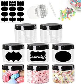 8 PCS 8oz/250ml Empty Cosmetic Jars,Refillable Slime Storage Container,Round Clear Plastic Jars With Black Lids for Cosmet...