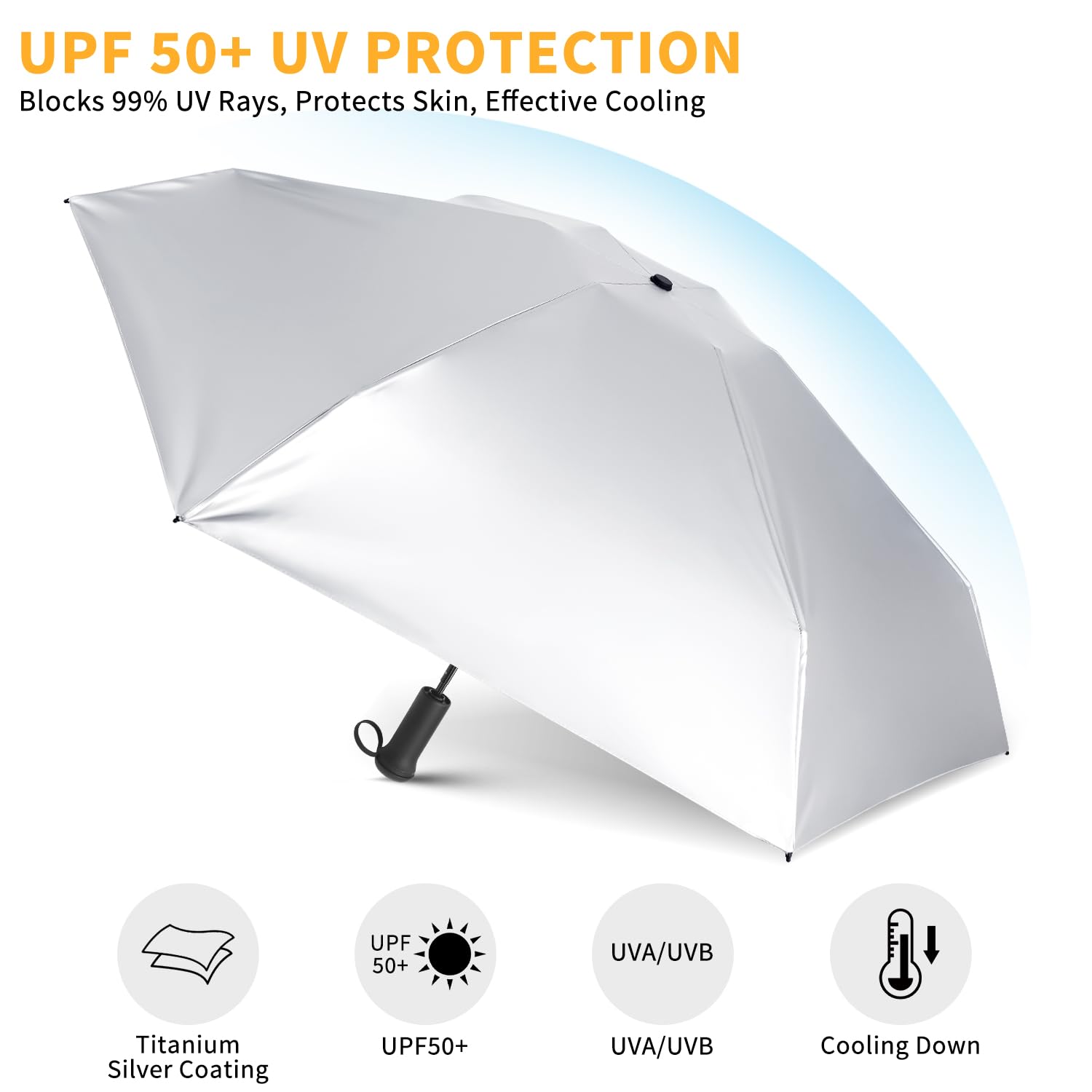 Mini paraguas de viaje, protección solar UPF 50+, compacto, manual, plegable, portátil, pequeño, color morado. 5