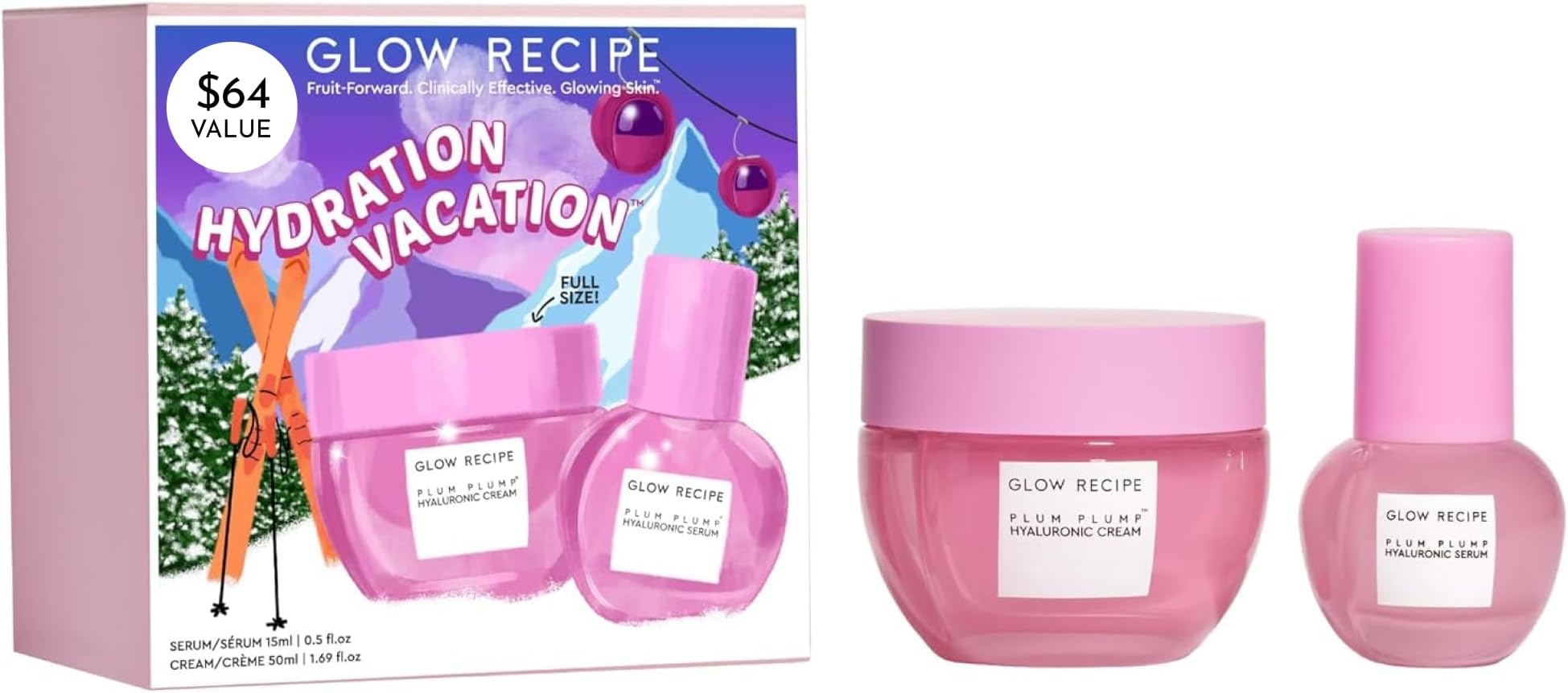 Hydration Vacation Skincare Set - Plum Plump Hyaluronic Acid Moisturizer + Face Serum - Made with Antioxidant Plum & Vitamin B5 to Repair Skin Barrier and Improve Hydration (2 Count)