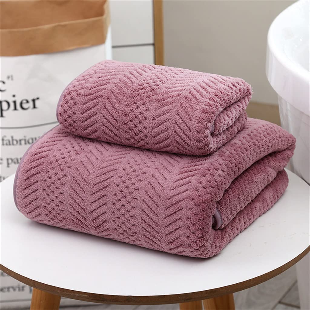 Edging Coral Fleece Face Towel Big Bath Towel Set of 2 Soft Absorbent Thick Adult Geometric Beach Towel