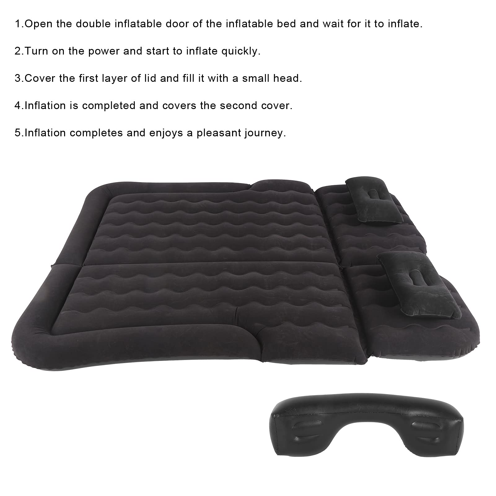 Tbest Materac Powietrzny z pompą elektryczną Wysokiej Jakości Miękki materiał PVC Trwały Wygodne Nadmuchiwane Powietrze do SUV MPV RV Travel Camping Black 174 X 126 Cm (BLACK)