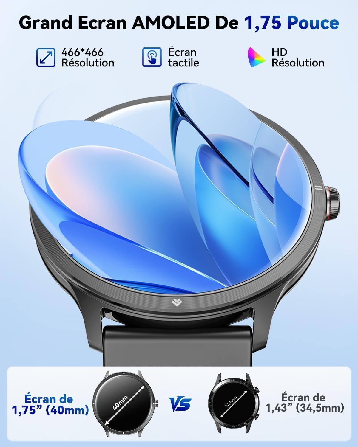 Reloj Inteligente Hombre, 1,75" AMOLED Pantalla Grande Moda Smartwatch,Correas Dobles/Llamadas Bluetooth/Podómetro/Pulsómetro/Monitor de Sueño/100+ Modos Deportivos para Android iOS (Marrón) (Negro)