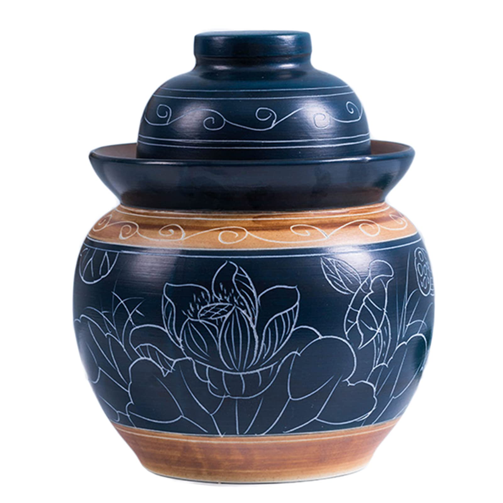 中国風の陶器製の壺 陶器の壺、 蓋付き大型セラミックジャー、伝統的な中国発酵キット