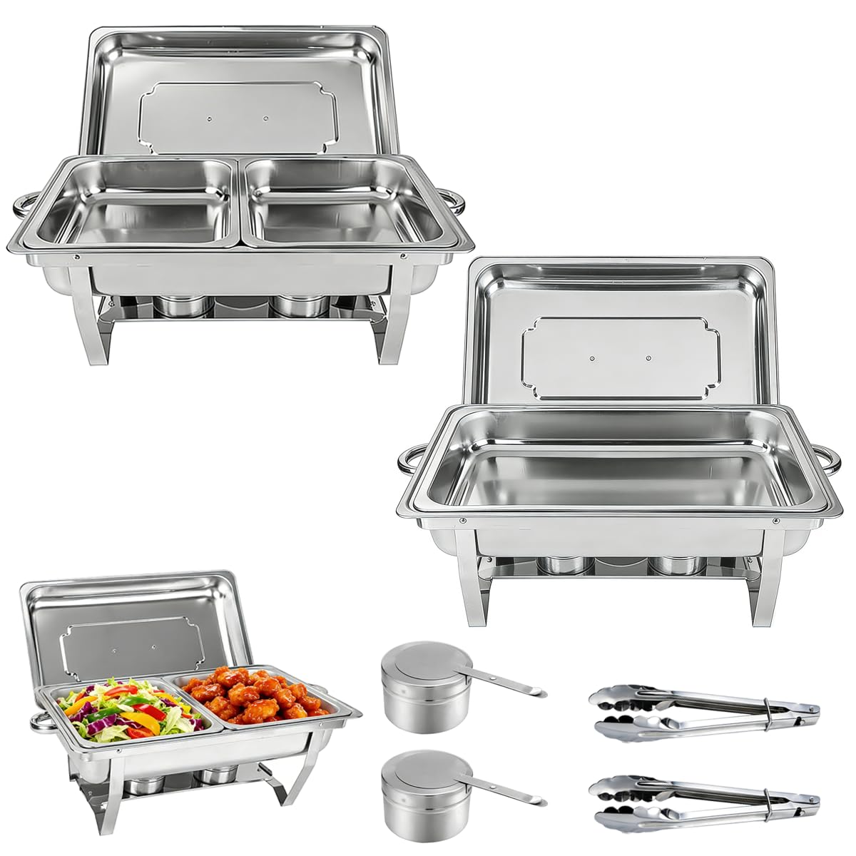 2pcs 9 Liter-Chafing Dish Buffet Set,Edelstahl BuffetwäRmer Set,Rechteckiger SpeisenwäRmer Mit Zange,Geeignet FüR Partys,Catering Services,Hochzeiten,Picknicks Und Andere Veranstaltungen.