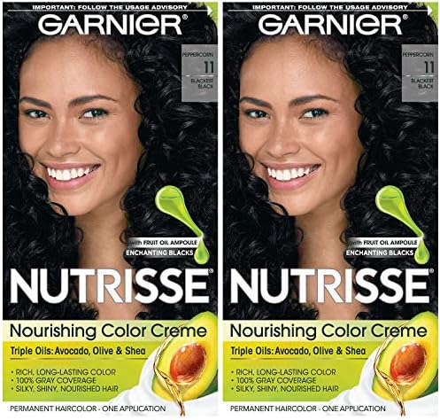 Garnier Hair Color Nutrisse Nourishing Creme, 11 Blackest Black (Peppercorn) Permanent Hair Dye, 2 Count (Packaging May Vary)