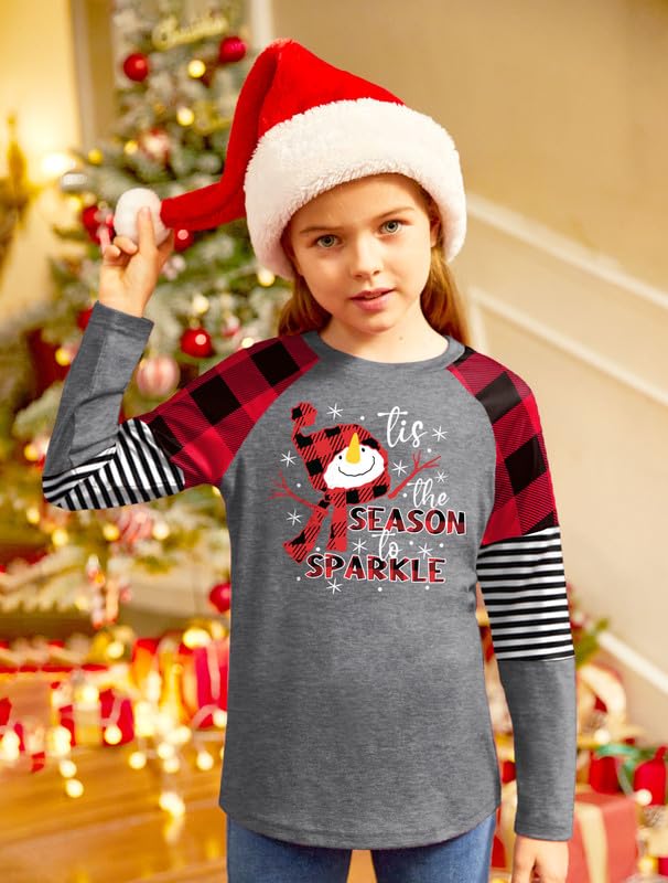 Image of BesserBay Girls Christmas Raglan Shirt Casual Leopard Stripe Patchwork Tunic Top 4-14 Years
