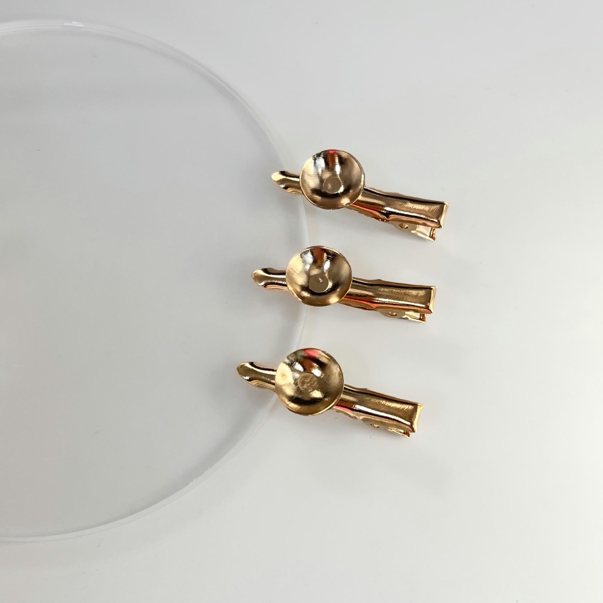 Pinces à cheveux doré brillant 3,5cm à plateau rond pour coller cabochon cabochons