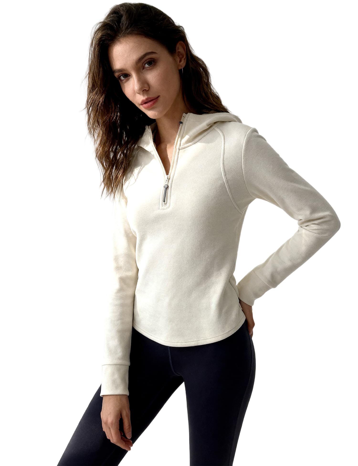 venzina Women's Half Zip Hoodie Fleece Pullover, Heat Retention Thermal Form Fitting Hooded Sweatshirt with Slimming Silhouette for Gym Yoga, Lounge, Outdoor-picture-29