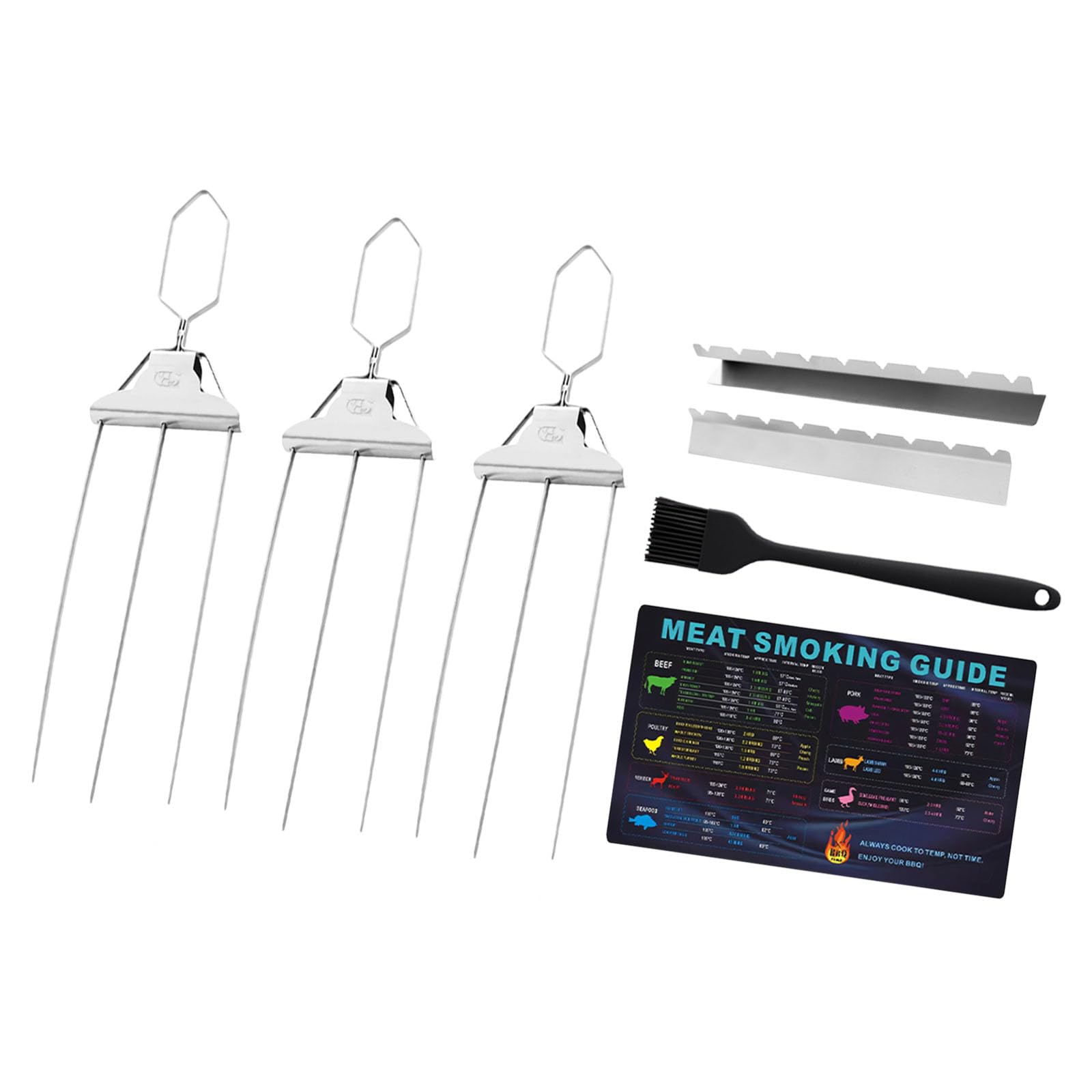 Spiedini in acciaio inossidabile a 3 punte per barbecue con design a maniglia spinta, eccellenti per spiedini carne, verdure e frutti mare resistenti