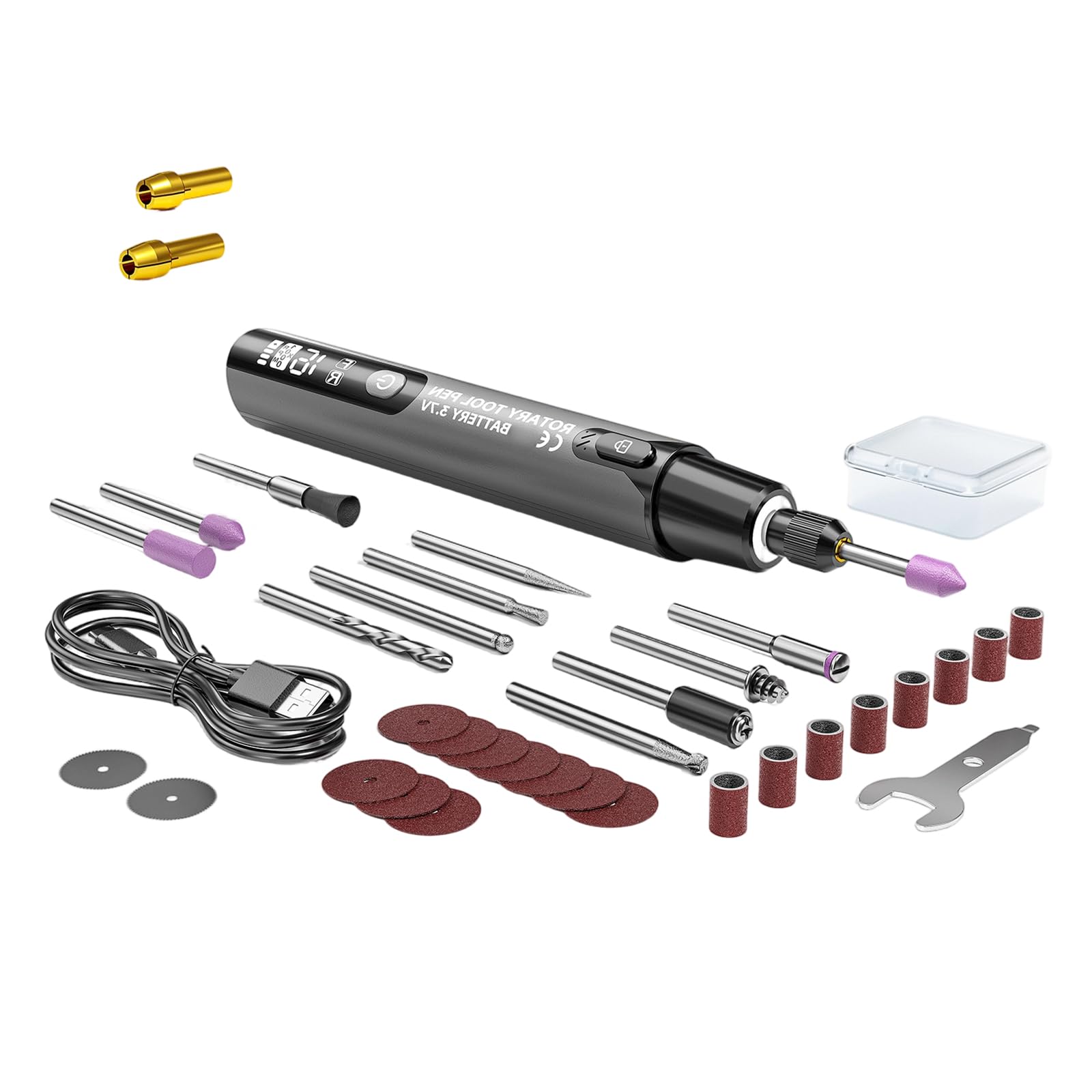 Alloneslife Handheld 34 In 1 Whirling Engraver Led Lighting 6 Modifiable Settings 16000 Whirls Rechargeable Forward Reverse Accuracy Engraving