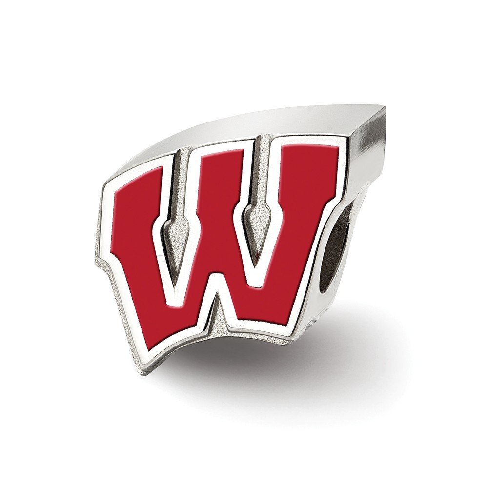Sterling Silver LogoArt University of Wisconsin W Enameled Logo Bead, Sterling Silver