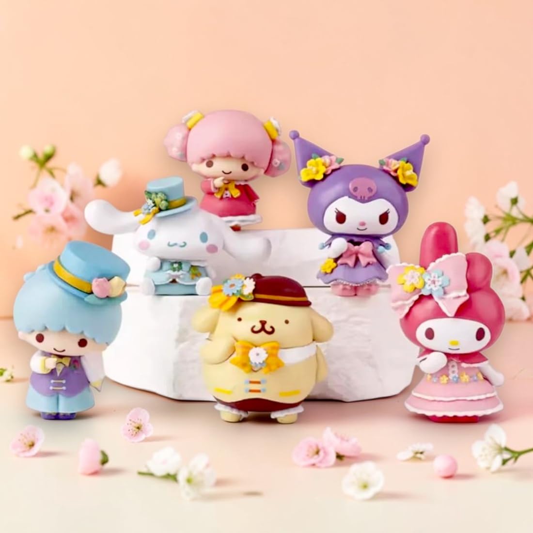 Cute Kawaii Cartoon (kuroomi) Mini Figurine Set | Pastel Decorative Toy Collection | Desk Decor, Cake Topper & Gift for Kids & Collectors (6 pcs Set)-image-35