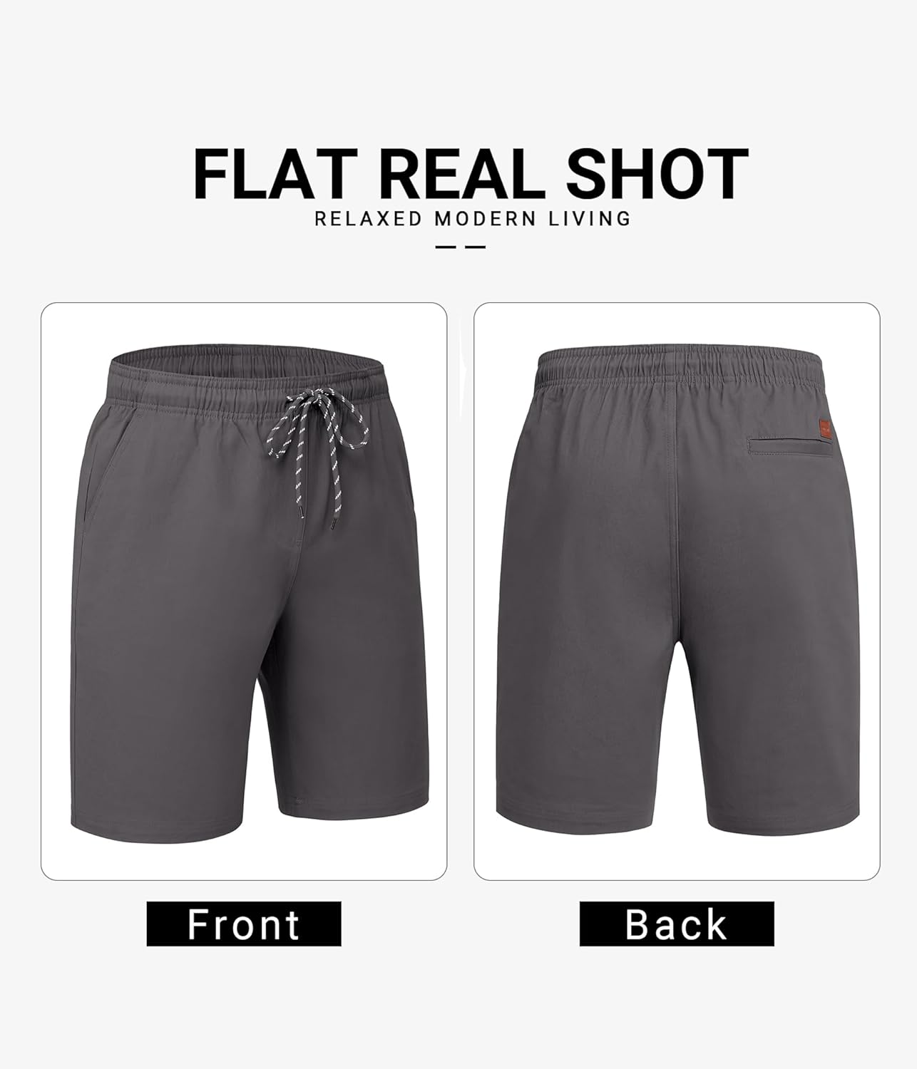 COOFANDY Mens Casual Shorts Cotton Drawstring 9 inch Chino Shorts Stretch Elastic Waist Summer Beach Golf Shorts - Image 4