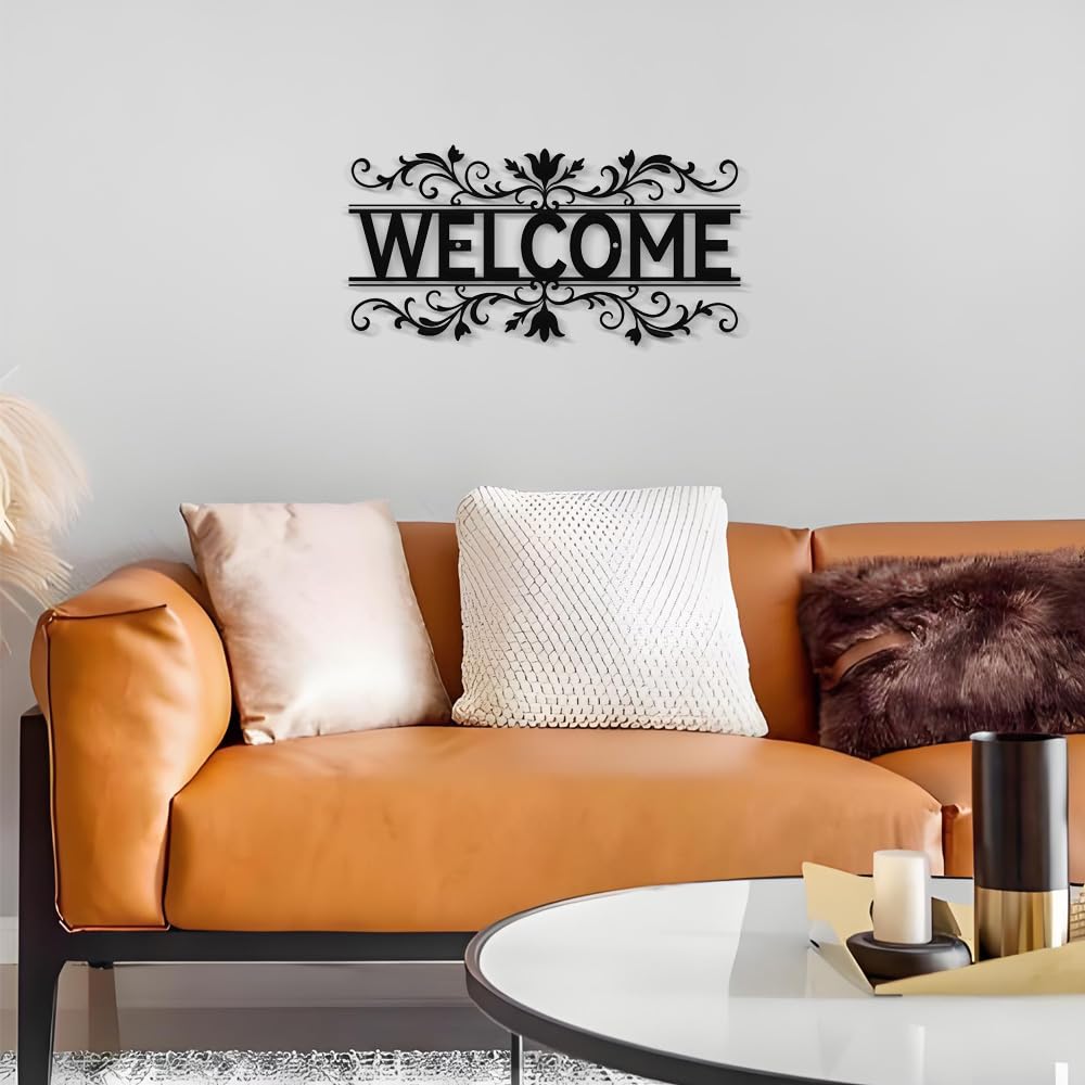 Metalowe znaki powitalne do drzwi wejściowych - elegancka czarna metalowa litera dekoracja ścienna, znak powitalny na drzwi ścienne wiszące dekoracje na ganek/salon/kuchni/biuro, wodoodporny