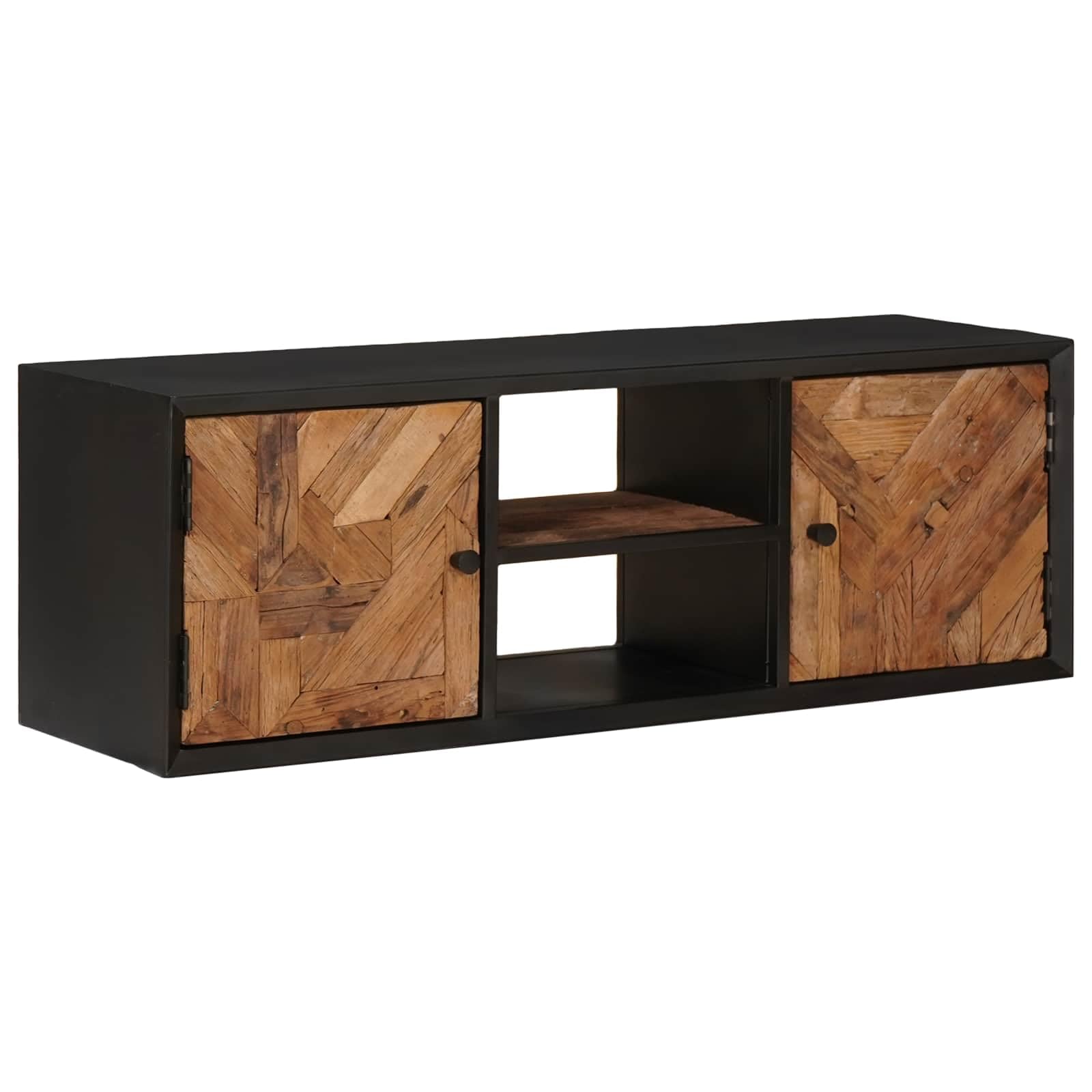 Szafka pod telewizor 105 x 30 x 35 cm lite drewno | Drewno z recyklingu, 2 przegródki, do salonu, wytrzymałe, do użytku wewnątrz pomieszczeń