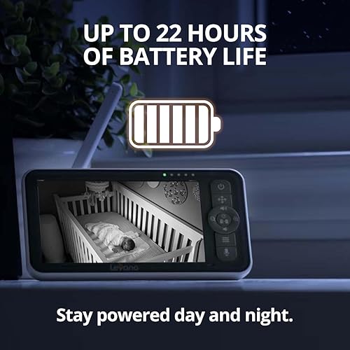Miniatura 4 de Levana Monitor de bebé Nala Video, pantalla 1080P de 5.5 pulgadas, 2 cámaras PTZ de visión nocturna, batería de 22 horas, batería de 5000 mAh, sin