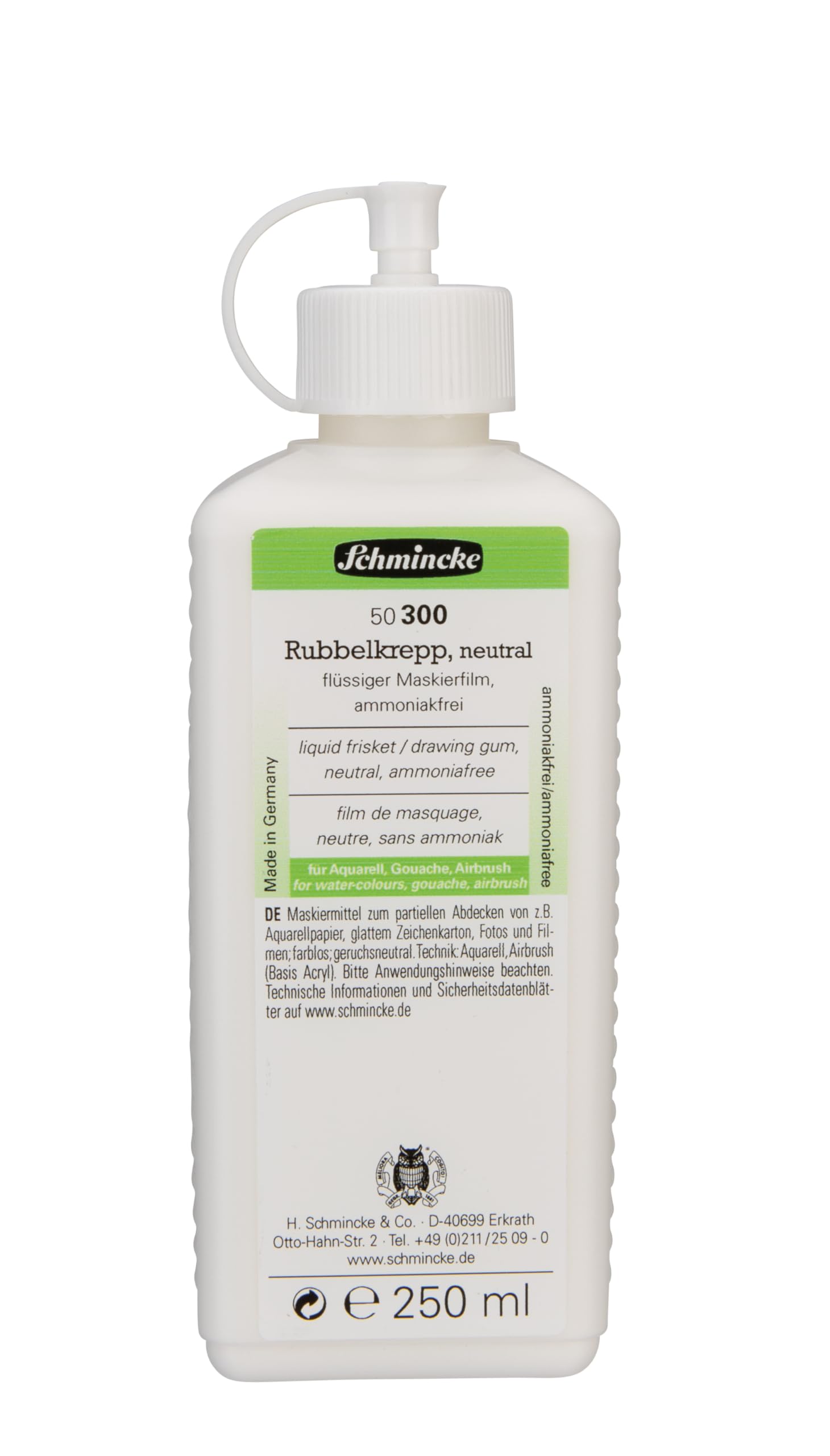 Schmincke - Rubbing crepe neutral, 250 ml, 50 300 0027, transparent masking fluid for covering areas on watercolour paper, smooth drawing cardboard, ammonia-free, glass bottle