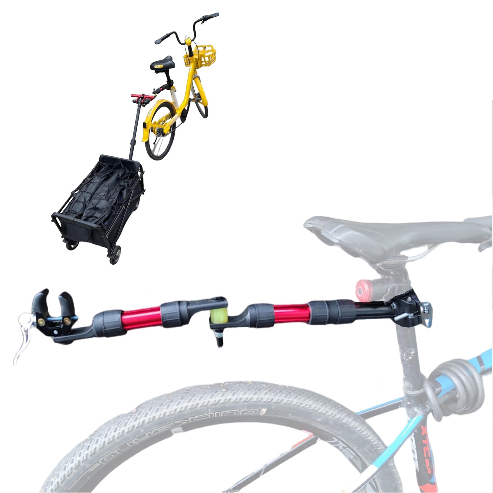 Bike Trailer Hitch Connector for Portable Folding Wagon Collapsible Steel Garden Cart“ Wagons Carts Bicycle Trailer for Grocery Sports Garden Shopping