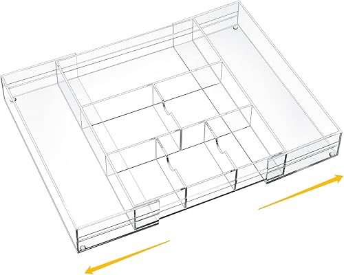 1 organizador de cajones de escritorio de acrílico de 2 pulgadas de altura, bandejas organizadoras de cajones expandibles con 8 compartimentos