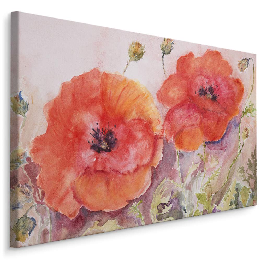 Muralo Wandbild Blumen, Mohnblumen, Natur, Landschaft - 90x60 cm | Leinwandbild, Modernes Design, hochauflösender Druck - ideal für Schlafzimmer und Wohnzimmer, Frühlingsflair das ganze Jahr