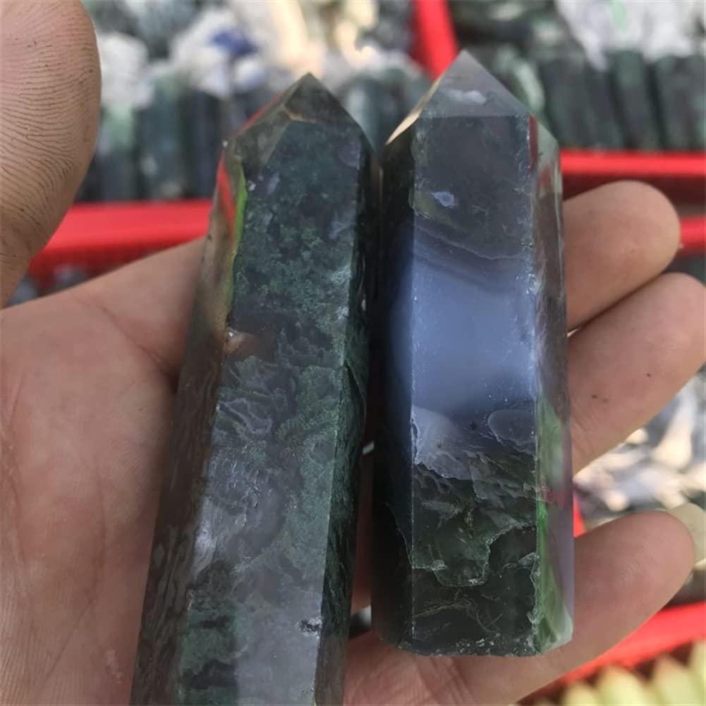 Dekoracja domu naturalny kryształ magia zielona woda trawa agat kryształowy ścieg mech jadeit sześciokątny kryształ kolumnowy ozdoby 1 szt. Kamienie Kolekcje domowe (rozmiar: 6-7 cm)