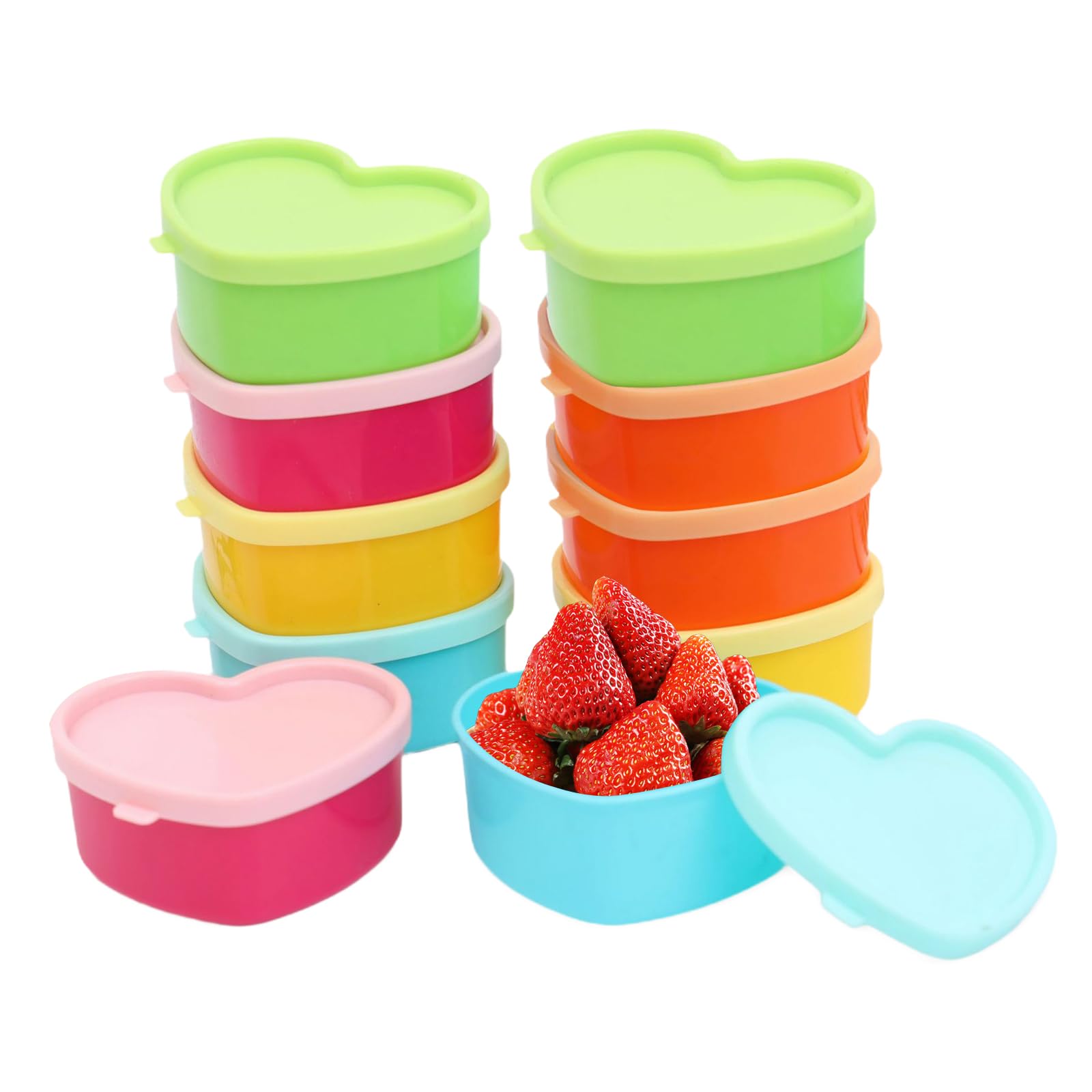 Wrbugukeji Heart Small Food Containers with Lids, 10 Pcs Plastic Snack Pots