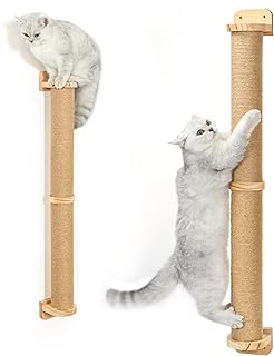 Purife 2 Tier Cat Wall Wood Sisal Scratching Post for Indoor - 37 inch Tall- Vertical or Horizontal Wall Mounted Cat Scratcher, Cat Scratching Board, Cat Activity Trees Cat Wall Furniture Shelves