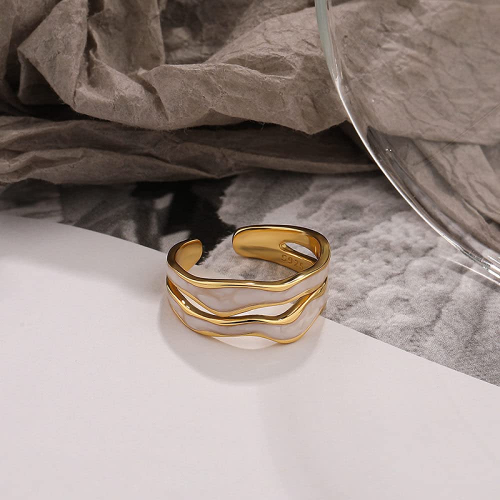 Anello In Argento Sterling 925,Anelli Regolabili Per Donna Doppio Strato Argento Sterling 925 Bianco Goccia Colla Irregolarità Anello Dito Indice Placcato Oro Anelli Di Promessa Per Ragazze Signore