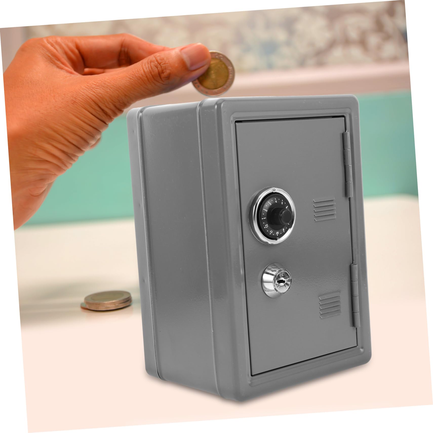 HOMSFOU Cassaforte Doppio Meccanismo di Chiusura e Sicurezza Avanzata in Ferro Argento Mini Cassaforte Portatile per Casa e Viaggio