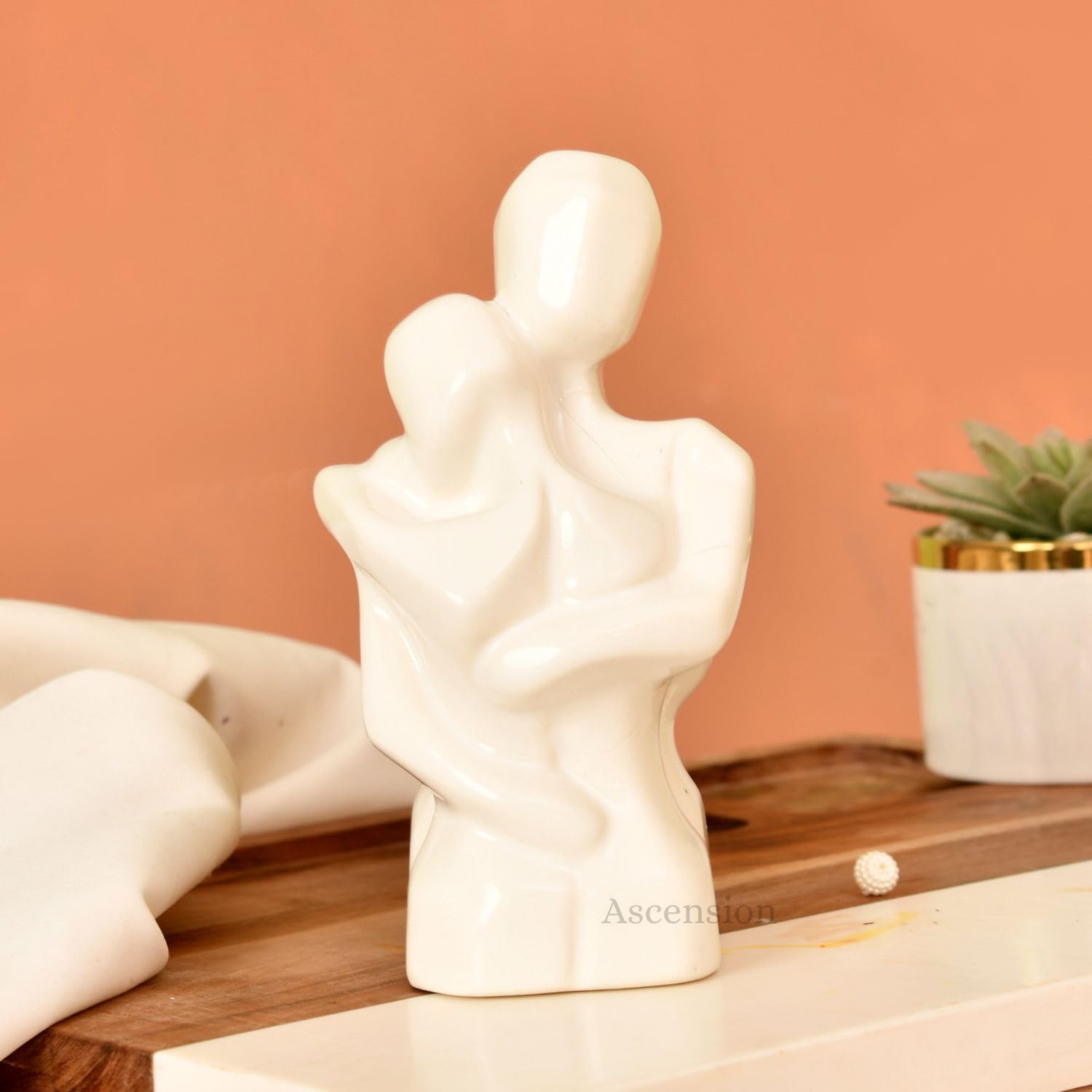 Hugging Couple Sculpture - Romantic Ceramic Figurine -9