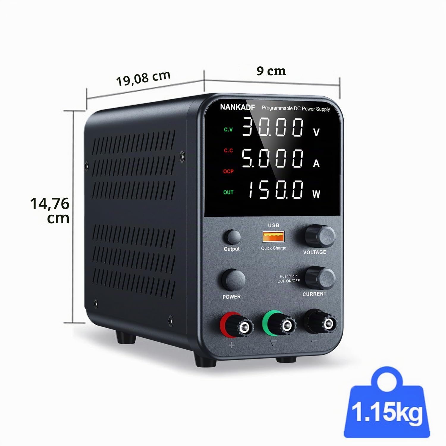 Alimentation DC (0-30 V, 0-5 A) réglable, alimenation à découpage, Alimentation de Banc de Laboratoire Variable, Bouton de Sortie Marche/arrêt/encodeur