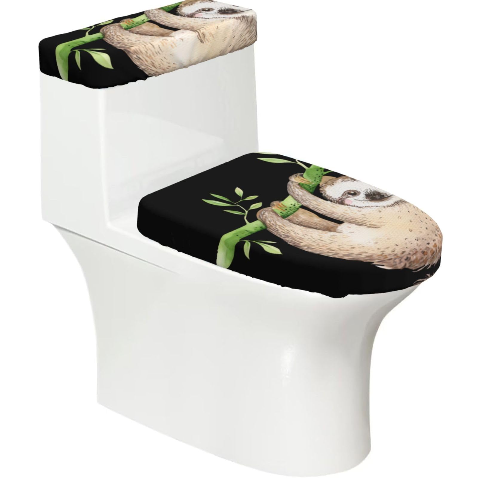 Mrowyc Black Sloth Printed Toilet Seat Set - Set Of 2 - Universal Toilet Seat Cover - Housewarming Birthday Christmas Gift