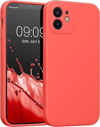 kwmobile Funda compatible con Apple iPhone 12, funda delgada de silicona TPU para teléfono, acabado suave al tacto, coral vívido