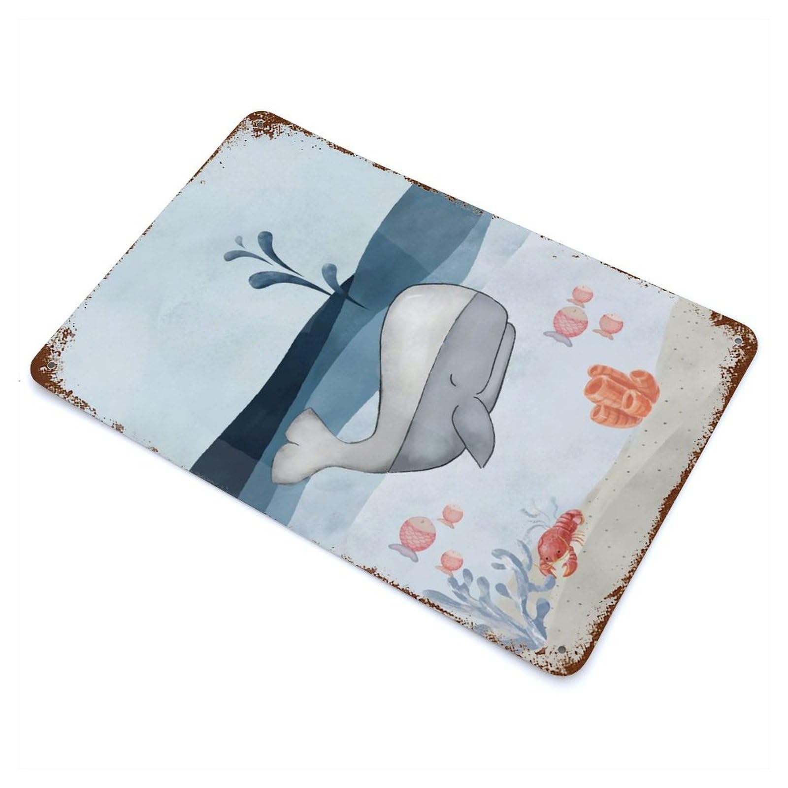 Rustic Tin Plaque with Whale Sea Nursery Design 11.8"x7.9", for Cafe, Home Bar And Lounge Decor, Industrial Home Decor